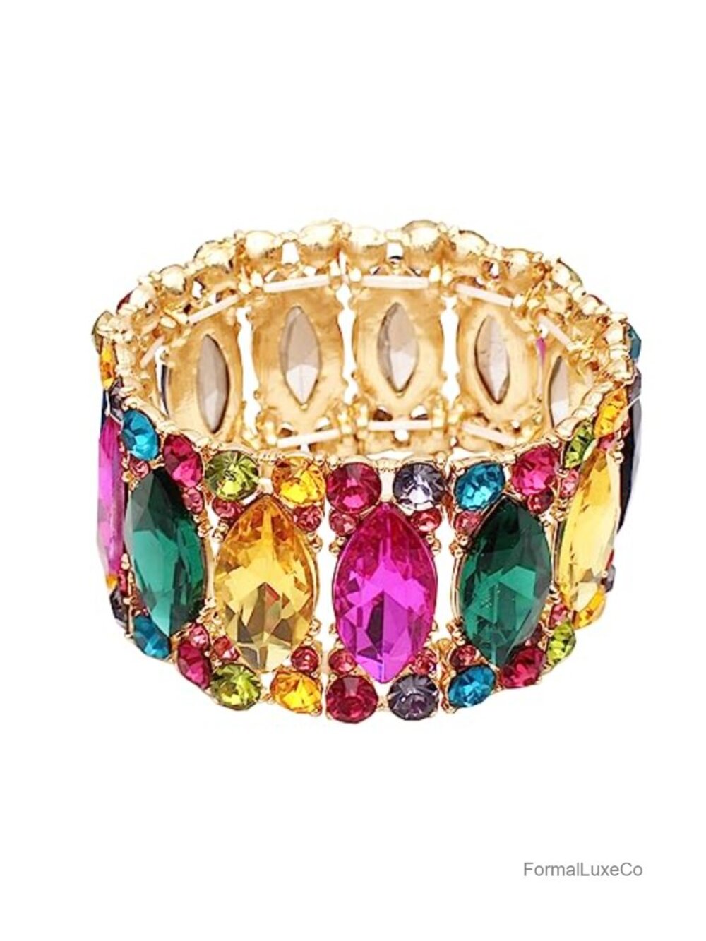 Elegant Bridal Crystal Bangle Bracelet Stretch Marquise Leaf for Wedding